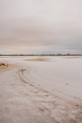Pink sunrise over a salt lake in the eastern Wheatbelt of Western Australia - Australian Stock Image