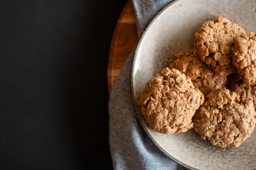 Plate of ANZAC cookies / biscuits - Australian Stock Image