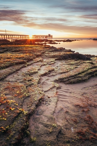 Point Lonsdale Pier at Low Tide - Australian Stock Image