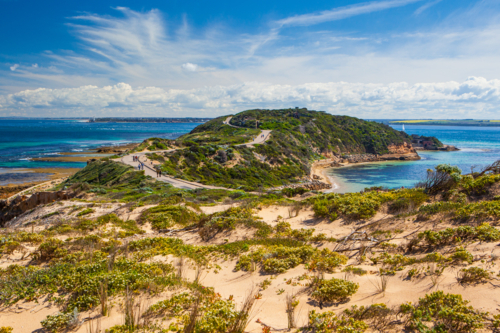 Point Nepean and Port Phillip Bay on a hot summer's day in Victoria, Australia - Australian Stock Image
