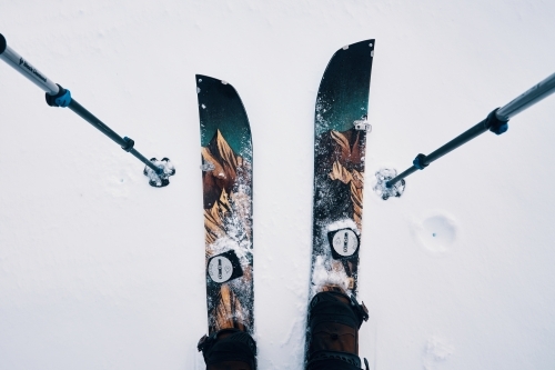 Point of view splitboarding & ski touring on snow in Australia's snowy mountains - Australian Stock Image