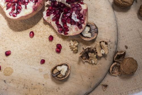 Pomegranate and walnuts - Australian Stock Image