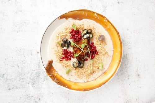 Porridge dish on table - Australian Stock Image