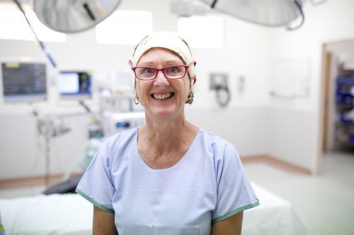 Portrait of a theatre nurse in a hospital operating theatre - Australian Stock Image