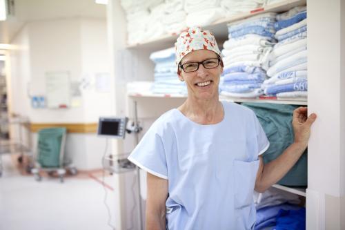Portrait of a theatre nurse in a hospital operating theatre - Australian Stock Image