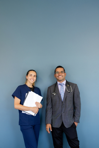Portrait of doctor and nurse smiling - Australian Stock Image