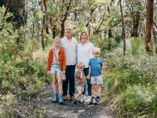 Portrait of Grandparents enjoying Australian Bushland with their Grandchildren - Australian Stock Image