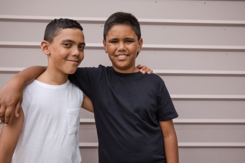 Portrait of two young aboriginal boys - Australian Stock Image