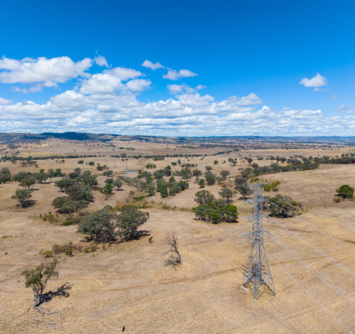 Power Pylons from the Sapphire Wind Farm - Australian Stock Image