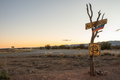 Prairie Hotel sign beside road, Parachilna, Flinders Ranges, SA