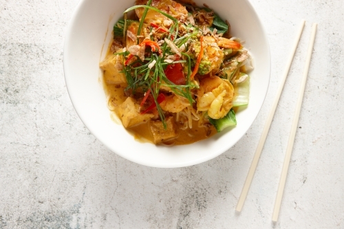 Prawn curry dish in bowl - Australian Stock Image