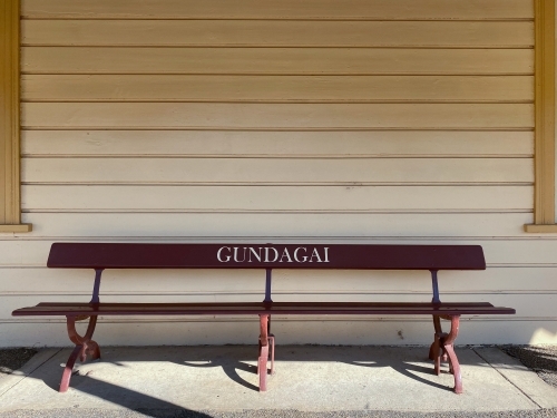 Public bench at rural country train station