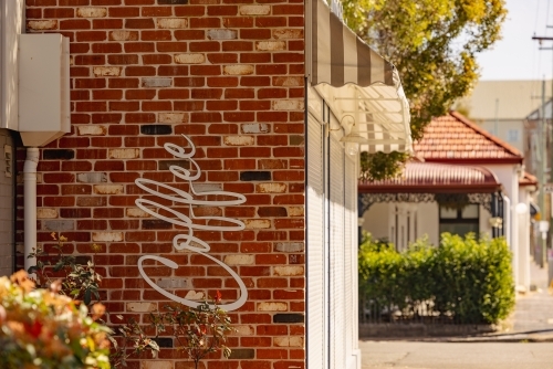 Quaint coffee shop in quiet street with copy space - Australian Stock Image