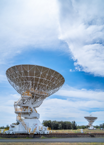 Radio telescope dishes at Narrabri in new south wales.  The Australian telescope compact array. - Australian Stock Image