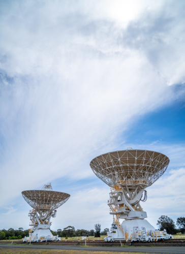 Radio telescope dishes at Narrabri in new south wales.  The Australian telescope compact array. - Australian Stock Image
