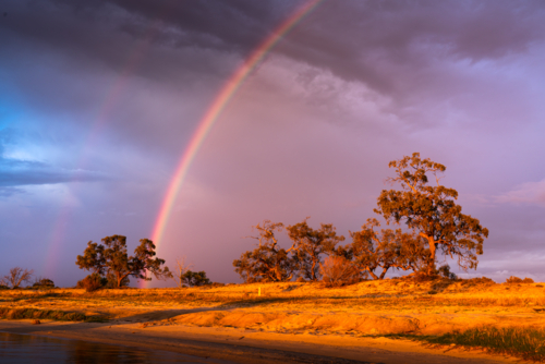 Rainbow at Lake Bonney, South Australia - Australian Stock Image