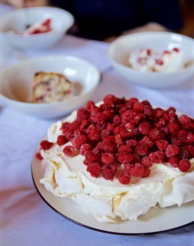 Raspberry pavlova on a plate - Australian Stock Image