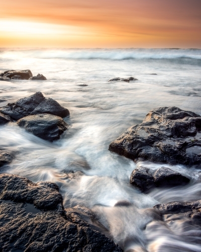 Receding Tidal Pools at Sunrise - Australian Stock Image