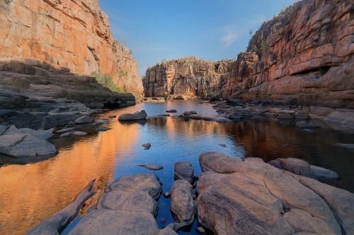 Reflections of Nitmiluk National Park, Katherine Gorge river - Australian Stock Image