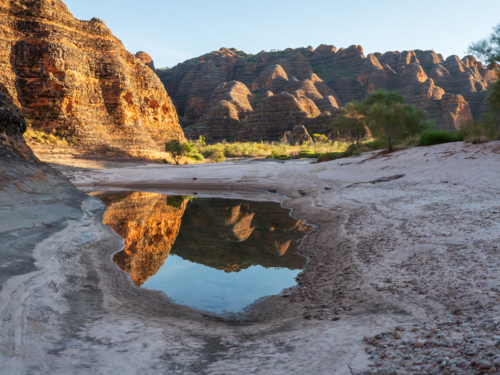 Reflections of the Bungle-Bungles in water, Purnululu National Park - Australian Stock Image