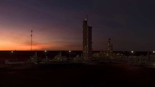Remote gas plant at sunset - Australian Stock Image