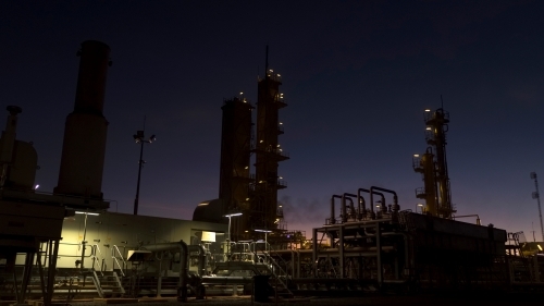 Remote gas plant at sunset - Australian Stock Image