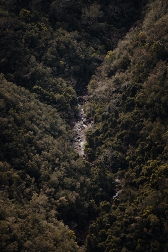 Remote river at the bottom of a valley at Kanangra Walls Lookout, NSW - Australian Stock Image