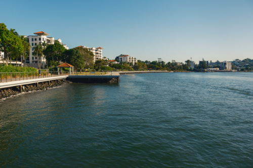 River Walk Pathway in Newstead Brisbane with Apartments in the Background - Australian Stock Image
