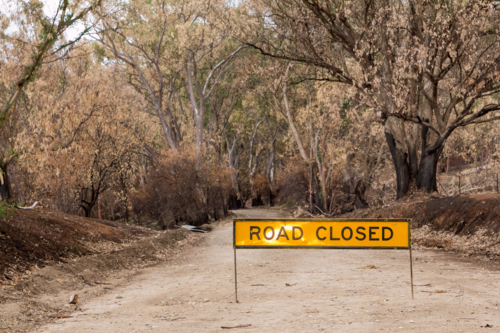 Road closed after the bushfire - Australian Stock Image