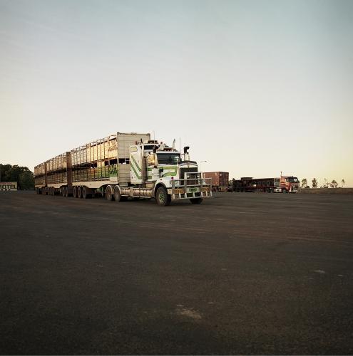 Road train parked at remote NT truck stop - Australian Stock Image