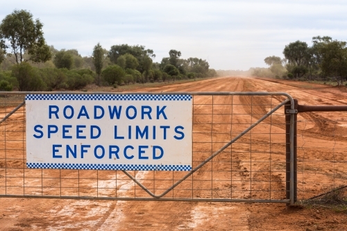 Roadworks sign on outback unsealed road