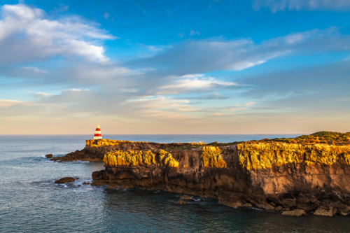 Robe Obelisk at sunrise viewed towards the ocean, Limestone Coast, South Australia - Australian Stock Image