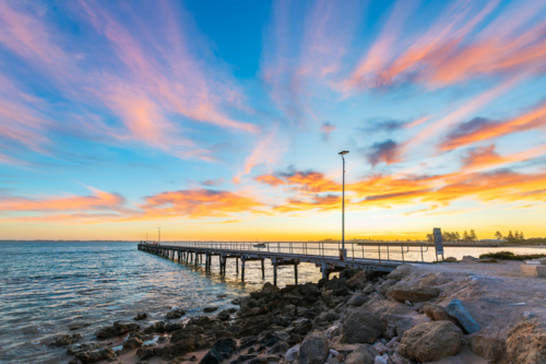 Robe pier during sunrise, Limestone Coast, SA - Australian Stock Image