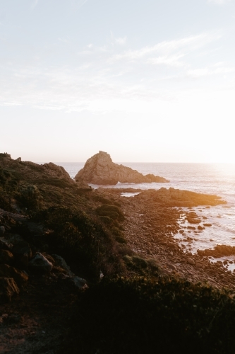 Rocky coastline at dusk