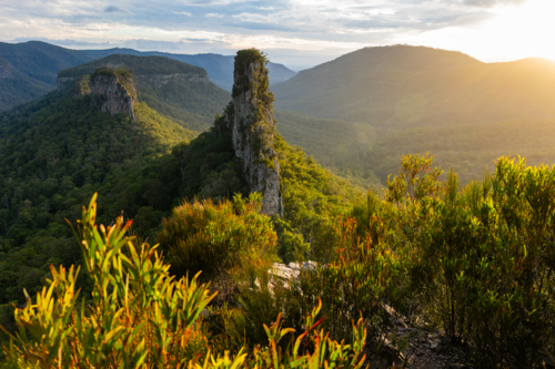 Rocky outcrop called the Steamers in Main Range - Australian Stock Image