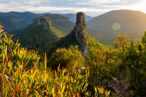 Rocky outcrop called the Steamers in Main Range - Australian Stock Image