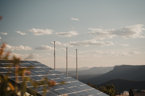 Rooftop solar panels at Echo Point Visitor Information Centre Blue Mountains - Australian Stock Image