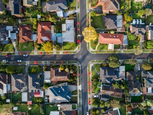 Rooftops of homes in suburbia in autumn Melbourne suburb of Vermont South - Australian Stock Image