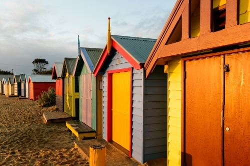 Row of bathing boxes at a city beach - Australian Stock Image