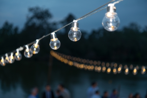 Row of party lights at dusk - Australian Stock Image