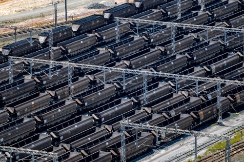 Rows of coal carrier train wagons - Australian Stock Image