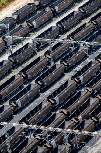 Rows of coal carrier train wagons - Australian Stock Image
