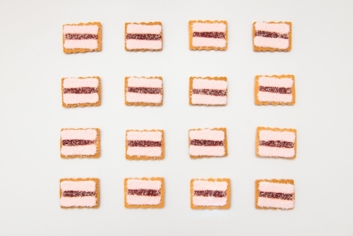 Rows of Iced Vovo Biscuits - Australian Stock Image