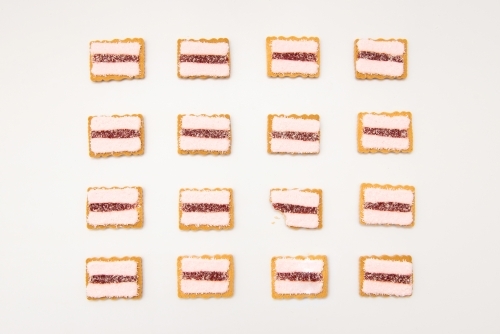 Rows of Iced Vovo Biscuits - Australian Stock Image