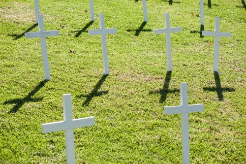 Rows of white memorial crosses - Australian Stock Image