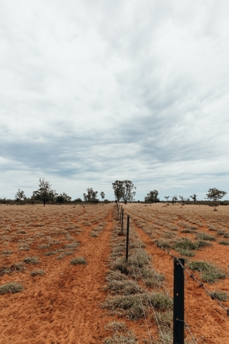 Rural landscape with wire fence - Australian Stock Image