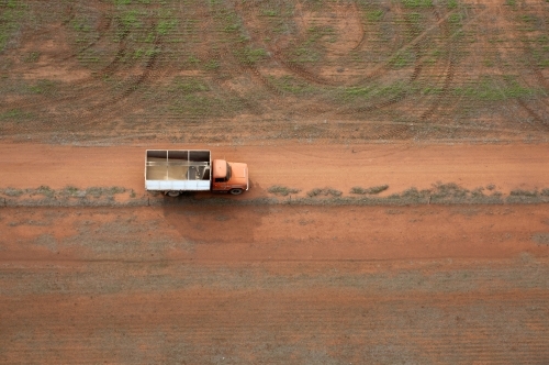 Rural Outback Aerial Landscape with Farm Truck - Australian Stock Image