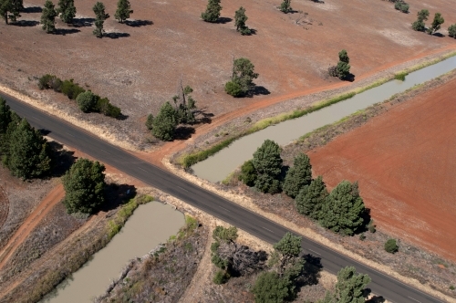 Rural Outback Aerial Landscape With Irrigation - Australian Stock Image