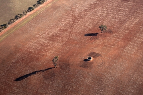 Rural Outback Aerial Landscape With Water Tank - Australian Stock Image