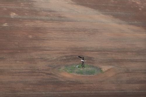 Rural Outback Aerial Landscape With Windmill - Australian Stock Image